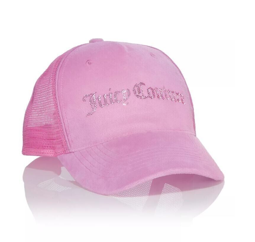 New Juicy Couture LOGO Pink Velour Baseball Cap Hat Crystals