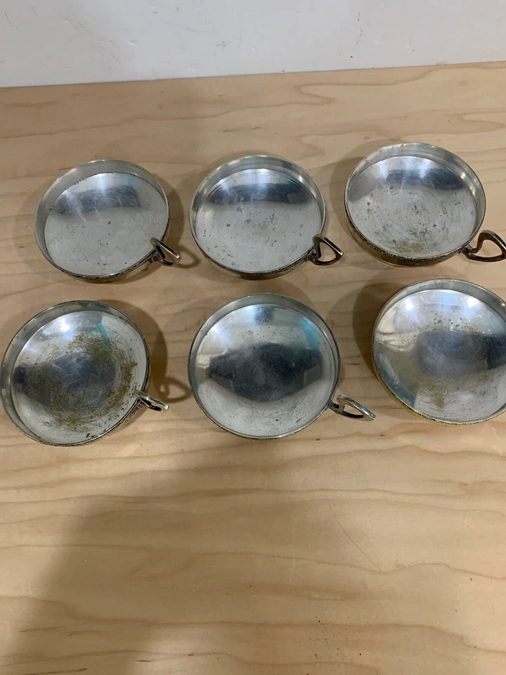 Старинный Argento серебро на латуни чайная чашка блюдца A.S.I.G набор из 6  - Изображение 2 из 4