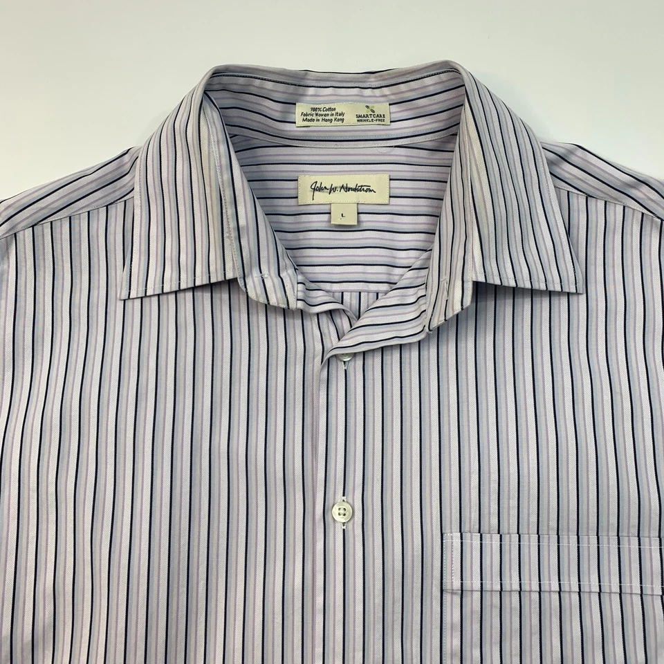 Camisa de vestir vintage Nordstrom para hombre L grande algodón a rayas sin arrugas sin planchar Foto 3 de 4