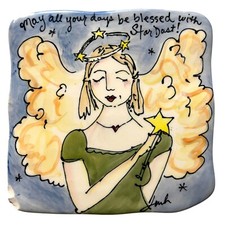 Handmade Ceramic Trivet Angel Art Julia Junkin Studio Blessings Star Decor 6.5in