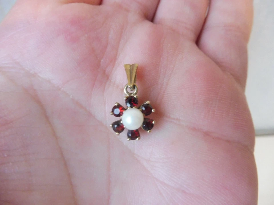 Belle, Vecchie Catene - Pendenti, 835 Argento Con Perla E 6 Granati - Immagine 4 di 4