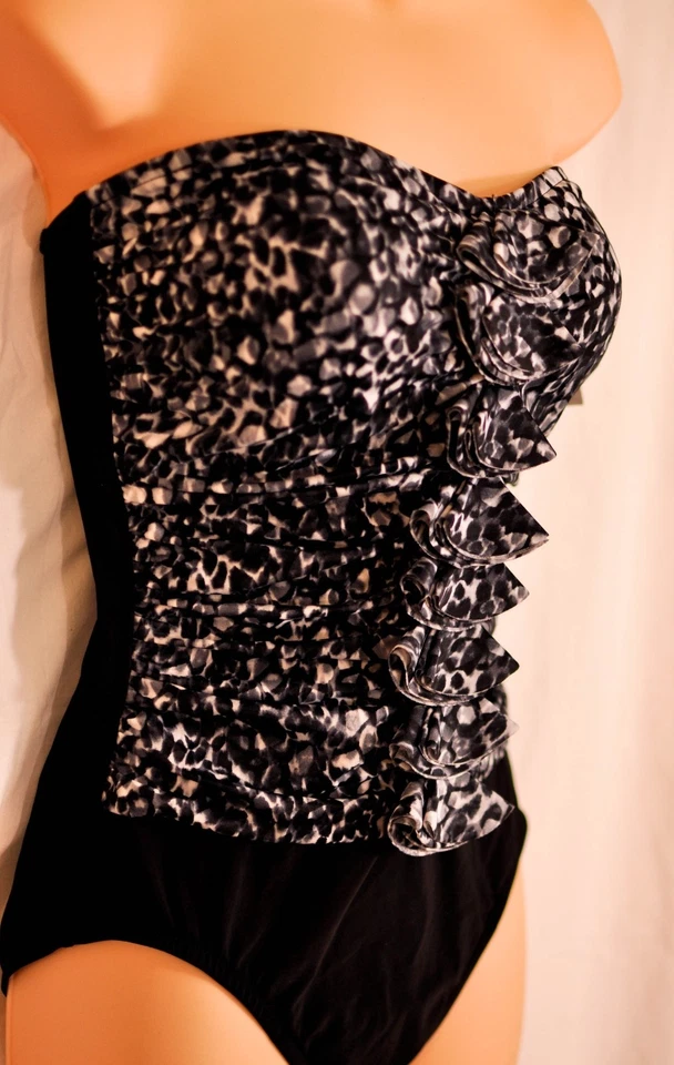 Mujer Aqua Green 1 Pieza Bañador Talla Mediana Negro y Gris Tirantes Incluidos Nuevo Foto 2 de 4