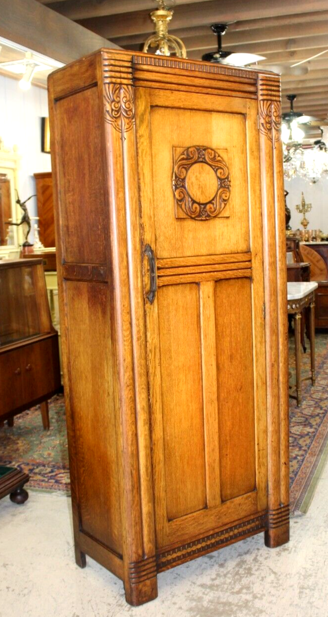 English Antique Oak Art Deco Small Armoire / Wardrobe / eBay