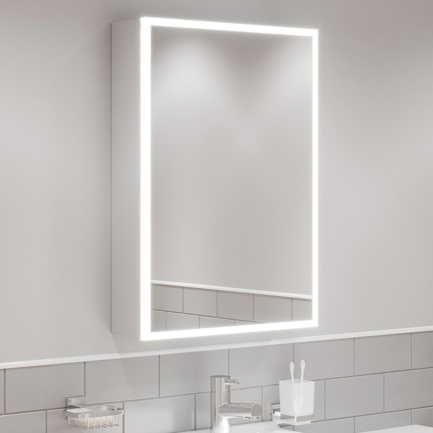 Bathroom Mirror LED Illuminated Modern Rectangular Wall Mounted Mains ...