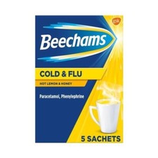 Image of BEECHAMS COLD AND FLU HOT LEMON & HONEY NON- DROWSY 5 SACHETS (MAX 2 PER ORDER)
