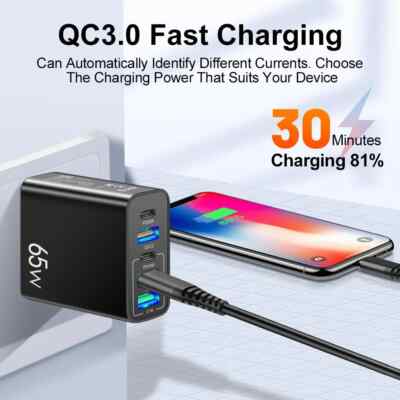 Quick Charge 3.0 20W PD 3.1A USB Type C Charger 5 Port Phone Charger Adapter #