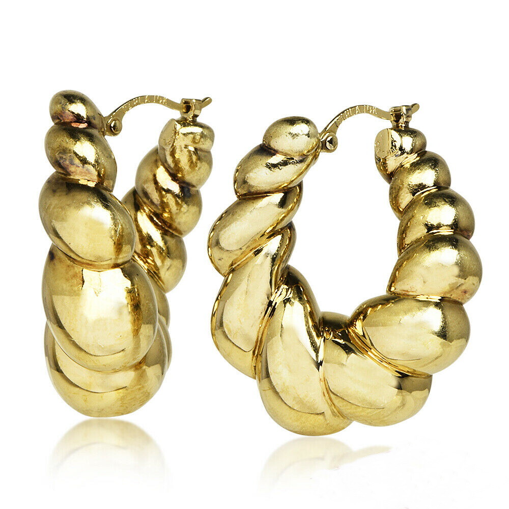 Carla 14K Gold Semi Hollow Twisted Scalloped Hoop Earrings 8.3 Grams eBay