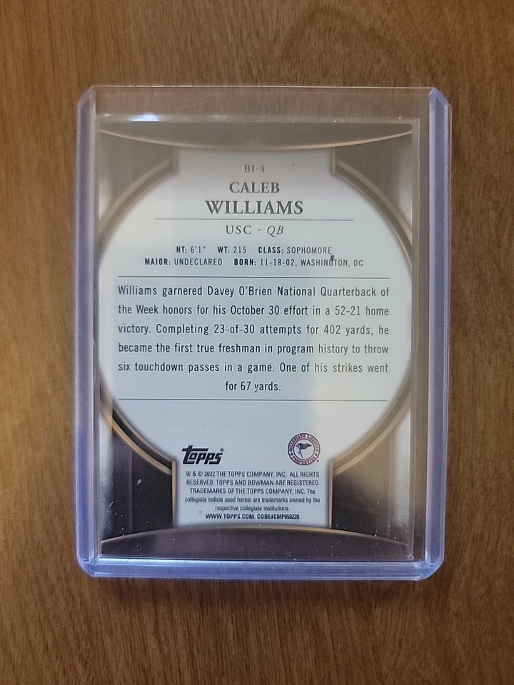 Caleb Williams 2022 Bowman U Chrome RARE INVICTA REFRACTOR Rookie Card RC #BI-4 - Image 2 of 2