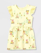 NWT Girls Peppa Pig Dress 3T Yellow Flowers Pink Bicycles Eyelet Sleeves