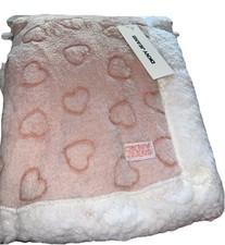 DKNY Pink Plush Pink Heart Designed Baby Blanket With White Trim 75 X85 Cms