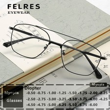 Women Metal Square Anti Blue Light Double Bridge Myopia Nearsighted Glasses New