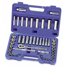 Westward 1Keh7 3/8" Drive Socket Wrench Set Sae, Metric 49 Pieces 1/4 In To 7/8