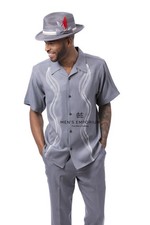 NEW Mens Montique 2PC Summer Walking Set Leisure Suit Regular Fit 26001 Gray USA