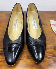 Vintage Etienne Aigner Women s 6.5 Black Leather Cap Toe Block Heel Pumps