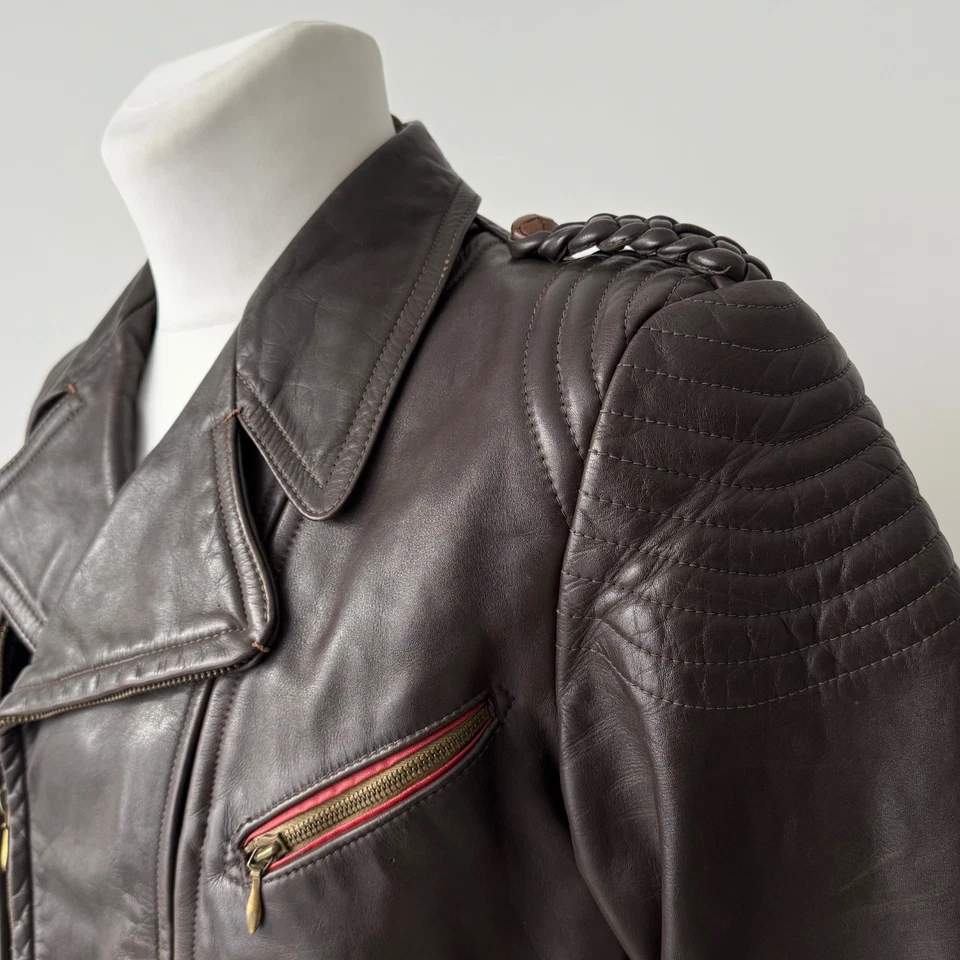 1950-е винтажная немецкая мотоциклетная коричневая кожаная куртка эпохи Второй мировой войны «BWS» размер M - Изображение 4 из 4