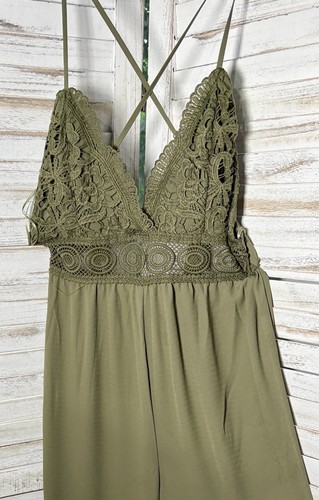Blashe Green Jumpsuit Womens Sz L Open Back Tie Babydoll Flowy Airy Hippie NNT - Picture 8 of 18