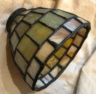 Vintage STAINED GLASS CHANDELIER SHADE Tiffany Style Leaded Green Prisms 5" Read
