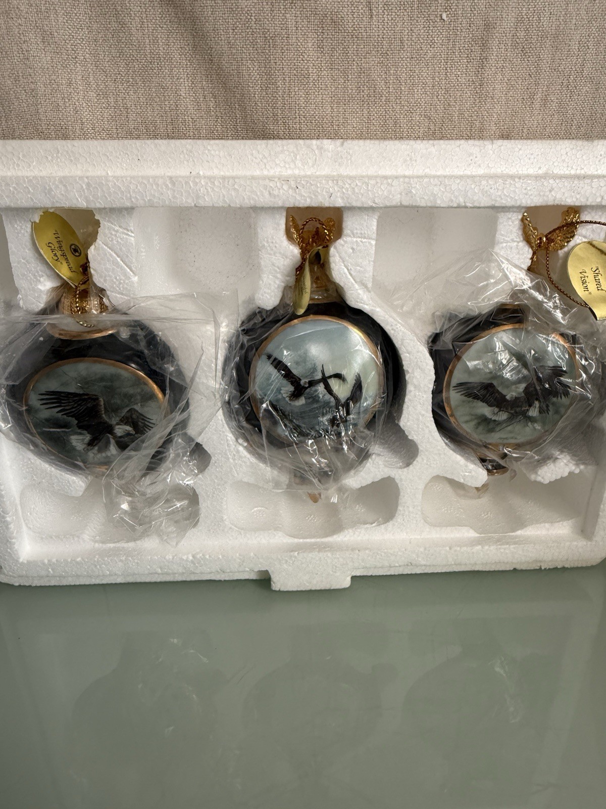 Lot Of 9 Bradford Exchange America The Beautiful Eagles Christmas Ornaments