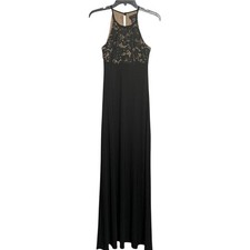 B. Smart Black Nude Floral Lace Halter Maxi Gown Formal Dress Size 5/6 RI1316153