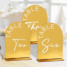 Koudgy Gold Mirror Arch Wedding Table Numbers 1-25 Stands 5X7 Inch Acrylic Arch