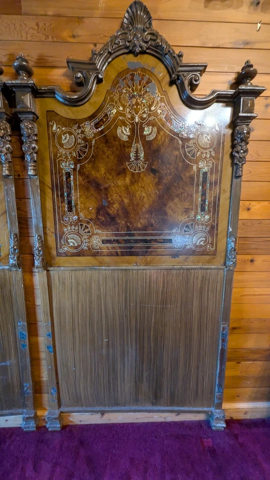 Cabeceros antiguos de hierro de imitación de madera (par) - estilo victoriano Art Nouveau ornamentado Foto 3 de 4