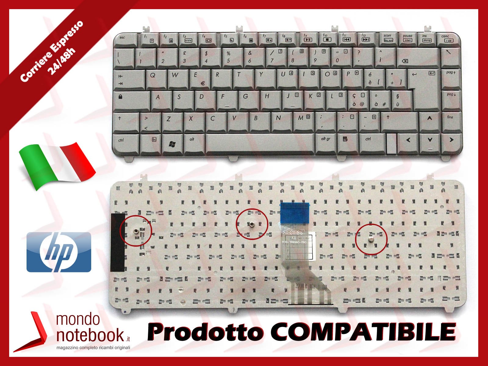TASTIERA KEYBOARD SILVER ITALIANA PER NOTEBOOK HP PAVILION DV5-1166