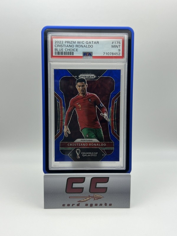 2022 PANINI PRIZM FIFA WORLD CUP QATAR CRISTIANO RONALDO BLUE SCOPE /135 PSA 9