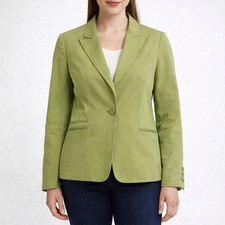 Talbots Petites 4 Green Stretch Blazer Cotton Silk Career Jacket Lined Flaw