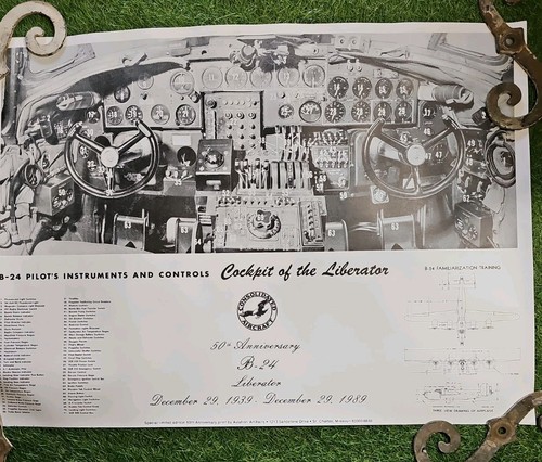 1989 B-24 Liberator 50th Anniversary Cockpit Training Poster Aviation Artifacts