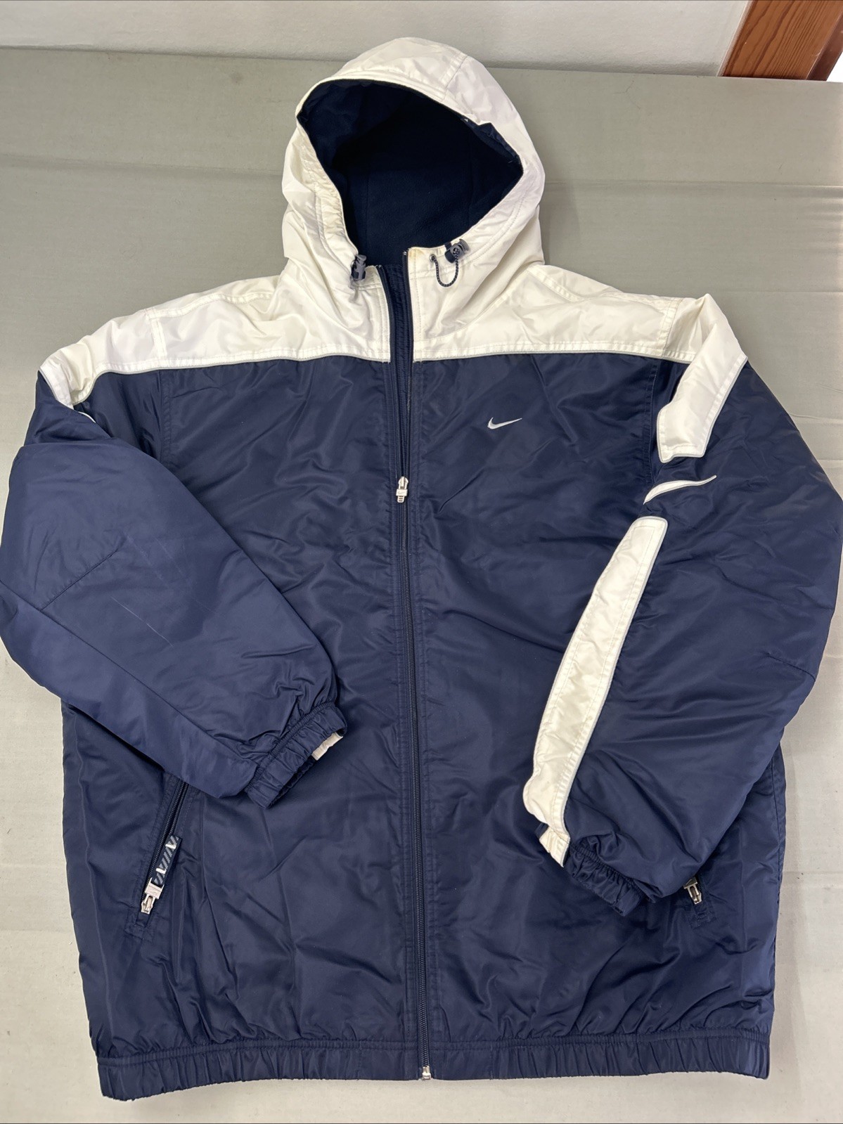 Vintage 90s Nike Hooded Jacket Parka Blue White Swoosh Logo Men’s XL