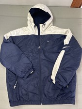 Vintage 90s Nike Hooded Jacket Parka Blue White Swoosh Logo Men s XL