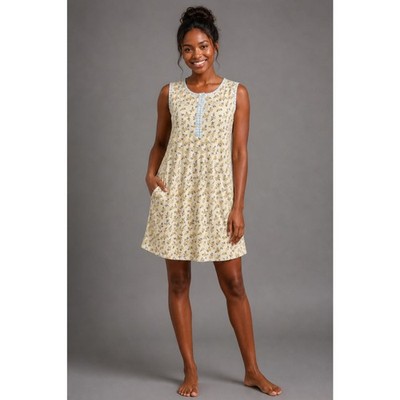 SweetHoney Women's Cream Floral Sleeveless Nightgown Sleep Dress Sz M