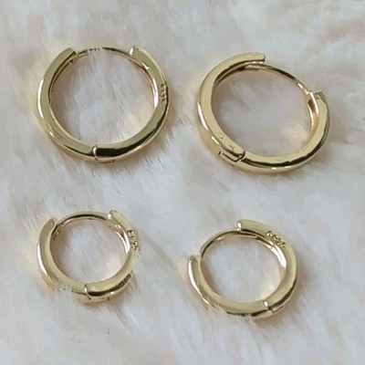 2er Set 14 Karat vergoldete Sterling Silber 925 runde Creolen aufklappbar