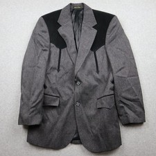 Circle S Sport Coat Mens 38R Western Blazer Grey Black Suede Yoke Dallas Texas