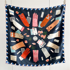 100 Mulberry Silk Scarf Blue stamp print Bandana Square 88X88cm Women Wrap new