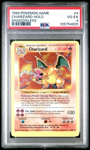 Shadowless Charizard Holo Base Set1999 Pokemon Game #4 VG-EX PSA 4