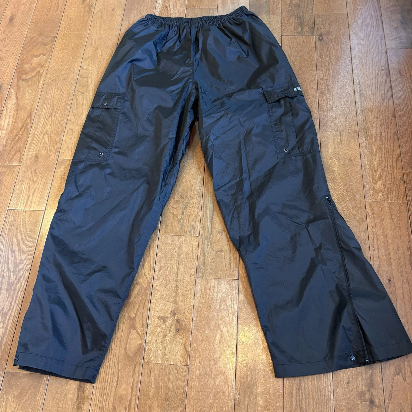 Mens Stearns Dry Wear Cargo Rain Pants Pockets Adjustable Black sz L / 32" ins