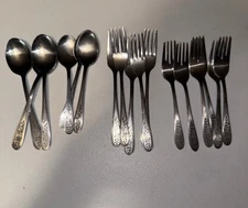 Rogers Stainless China Flatware Set 17 Pc Floral Forks Spoons Silverware Lot