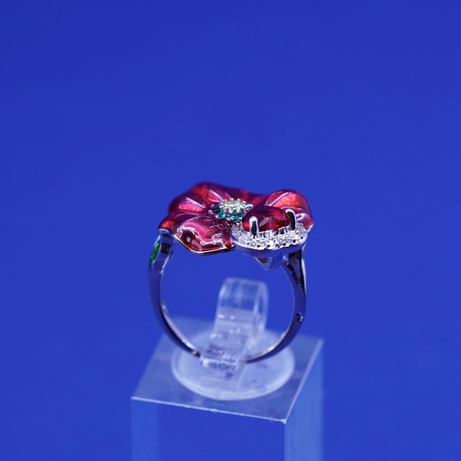 Size 6, Sterling 925 silver ring w/ ruby heart an… - image 5