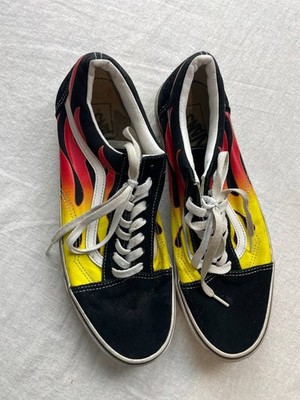 Vans Old Skool Classic Flame Skate Shoes Low Top Mens Size 11 Black Red Lace Up