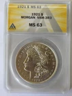 ANACS MS63 1921P V 3R3 Die Brks Ribbon, R Top, Nose, Date, Rt. Str, E, AM, ITED