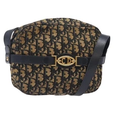 Christian Dior Trotter Canvas Shoulder Bag Navy Gold Auth mr1464