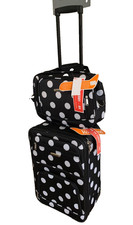 Rockland 2 Piece Expandable Softside Luggage Set Carry on Tote Bag Black Dots