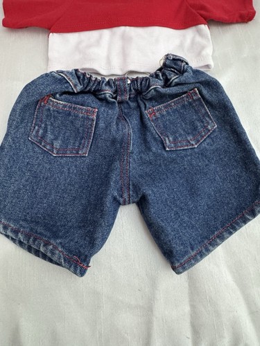 Build A Bear Denim Jeans bestickt rot Blumen rot weiß Pailletten Herz Top - Bild 7 von 7