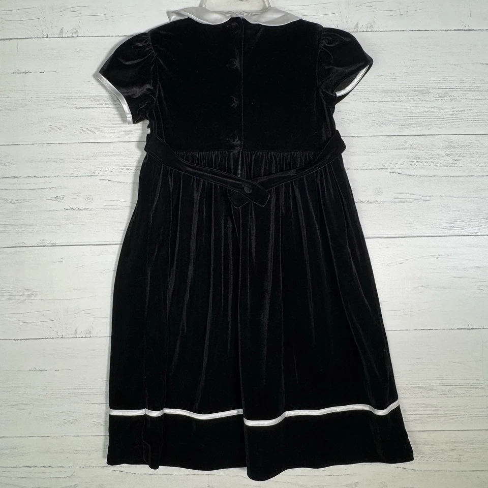 Vestido Emily Rose Terciopelo Negro Talla 6X Blanco Lazos Cuello Peter Pan Vacaciones Foto 3 de 4