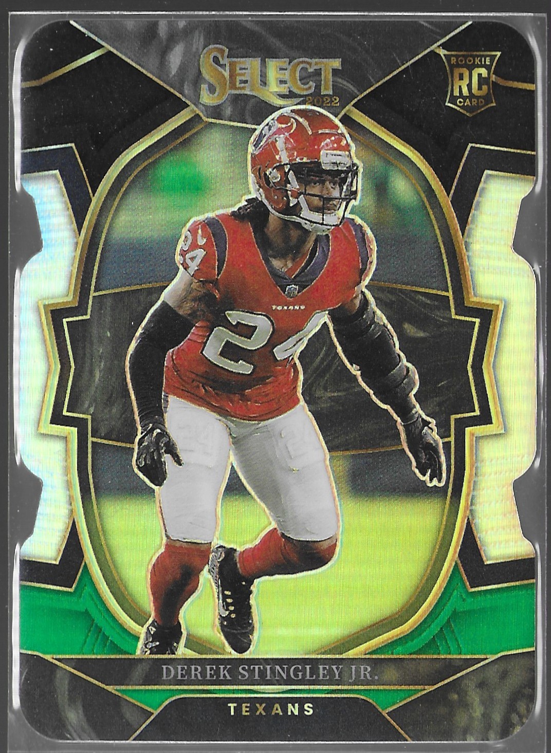 2022 Panini Select #48 Derek Stingley Jr. Black and Green Prizm Die Cut