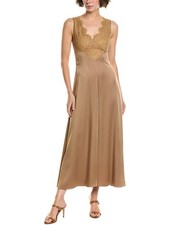 Michael Kors Collection Charm Lace Bodice Silk-lined Midi Dress Women's Brown 0
