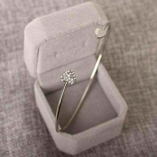 Gold/Silver Alloy Bracelet Double Heart Crystal Gift For Girlfriend Opening Cuff - Picture 25 of 25