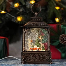 Christmas Snow Globes with Red Truck, Light Up Snow Globes with Music Timer -...