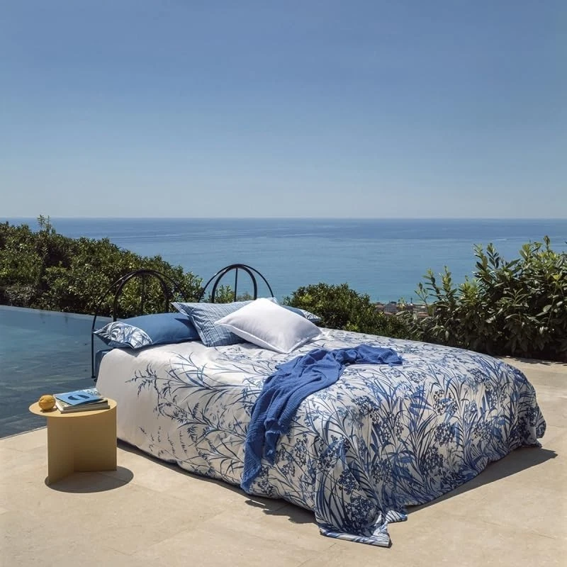 Lenzuola Matrimoniale 2 Piazze Percalle Cotone FAZZINI Copriletto Blu Fiori